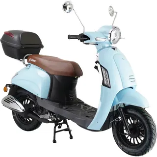 GT UNION Motorroller GT UNION "Massimo 25", babyblau matt, schwarz, Motorroller & Mofas, mit Topcase, 25 km/h, Luftgekühlter Motor, B:67cm H:115cm L:189cm