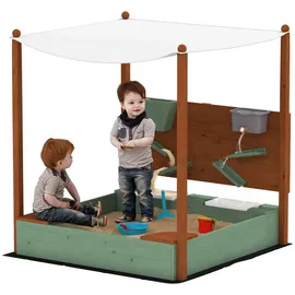 aiyaplay Sandkasten mit Abdeckung Massivholz Kinder Sandbox mit Sitzbänken