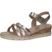 CAPRICE Damen Sandalen mit Absatz aus Leder mit Fußbett, Metallisch (Platin Metal.), 42 EU