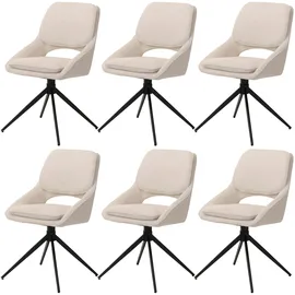 Mendler 6er-Set Esszimmerstuhl HWC-N73, Küchenstuhl, drehbar Auto-Return, Stoff/Textil Boucle (540g/m2) creme