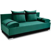 Bonni Schlafsofa Orlean, Sofa mit Bettkasten und Schlaffunktionn, Klappsofa, Schlafcouch, Bettsofa 87 x 195 x 80 cm, Couch vom Hersteller, Couchgarnitur, Sofagarnitur (königsgrün/schwarz)