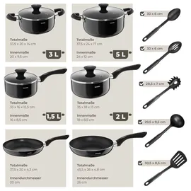 Tectake tectake® Küchenstarterset, Geschirrset aus Steingut, mit Glasur, hitzebeständig und kratzfest, inklusive 5 Küchenwerkzeugen