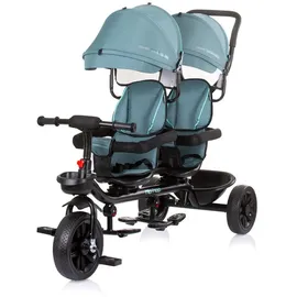 Babyshoppen Geschwisterdreirad Hip Hop, Schiebegriff, Sitze 360° drehbar, Gurte türkis