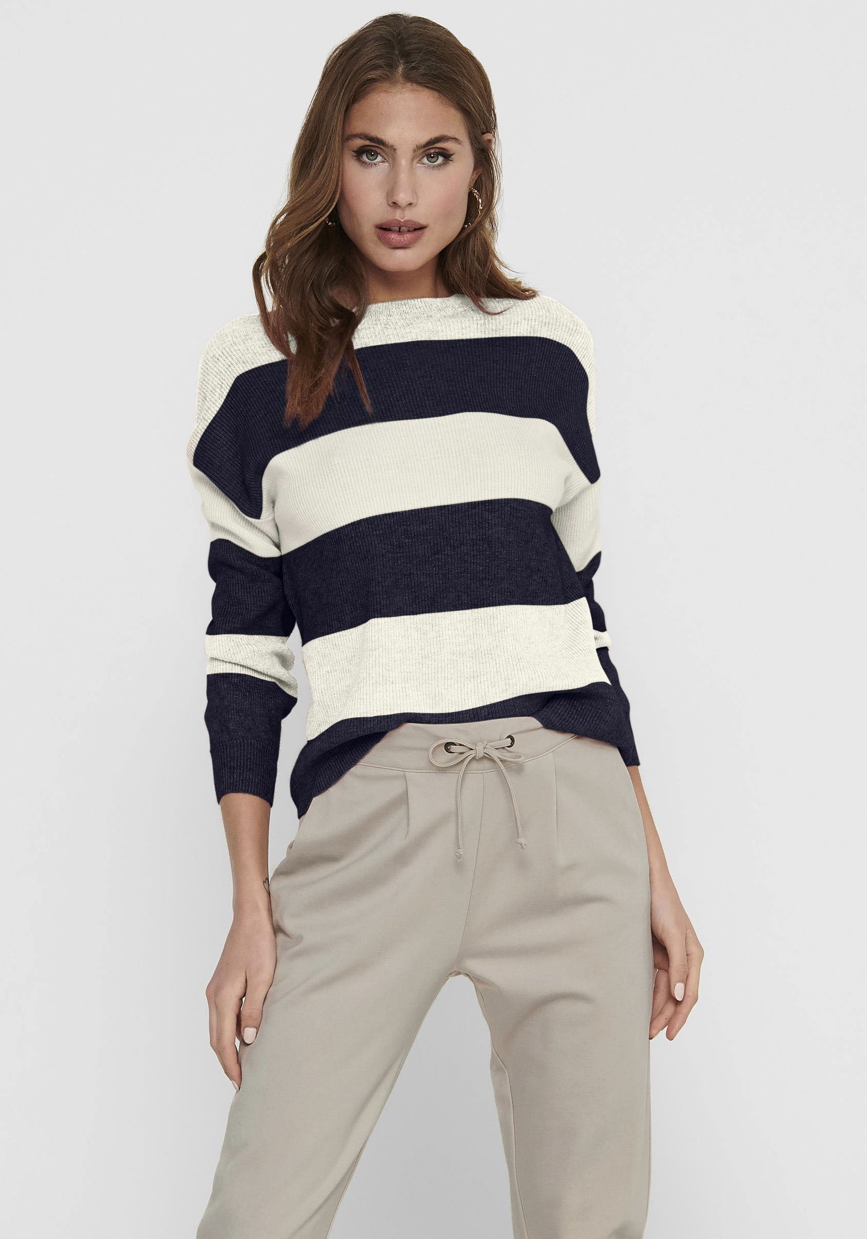 ONLY Strickpullover »ONLATIA L/S STRIPE PULLOVER KNT NOOS« ONLY Whitecap Gray Stripes M (38)