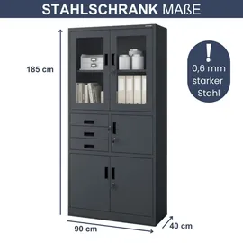 Jan Nowak Vitrinenschrank abschließbar FILIP mit Tresor 185 x 90 x 40 cm, Wohnzimmer, Wohnwände, Vitrinenschränke