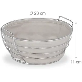 Relaxdays Brotkorb Metall, mit Stoffeinsatz, rund, Frühstückskorb für Brot & Brötchen, Ø 23 cm, grau