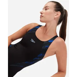 Speedo Hyperboom Splice Badeanzug für Damen, Schwarz/Blau, 38