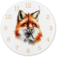 Speecheese Fuchs Porträt Aquarell Wanduhr aus Alu Stilvolle Tier
