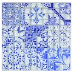 Mosani Mosaikfliesen Glasmosaik Retro Vintage Mosaikfliesen weiss blau