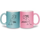 glitzertassen.de® | Personalisierte Partnertasse mit Namen in Rosé und Türkis | Tasse mit Glitzer | Geschenkidee | Valentinstag | Liebe | Kaffeetasse | Tasse mit Namen