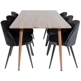 ebuy24 Polar180X90WNWN Essgruppe Esstisch Nussbaum dekor und 6 Velvet Esszimmerstühle Velour schwarz.