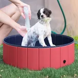 Pawhut Hundebadewanne Faltbar Badewanne Hundepool Plantschbecken Swimmingpool Wasserbecken Für Hunde Und Katzen Schwimmbecken Kunststoff+holz Rot Ø100 X H30 Cm