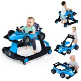 GOPLUS 4 in 1 Baby Lauflernhilfe, Lauflernwagen höhenverstellbar mit Licht & Musik, Baby Walker Autoförmig mit Einstellbarer Geschwindigkeit, Gehfrei für Kinder ab 6 Monaten (Blau)