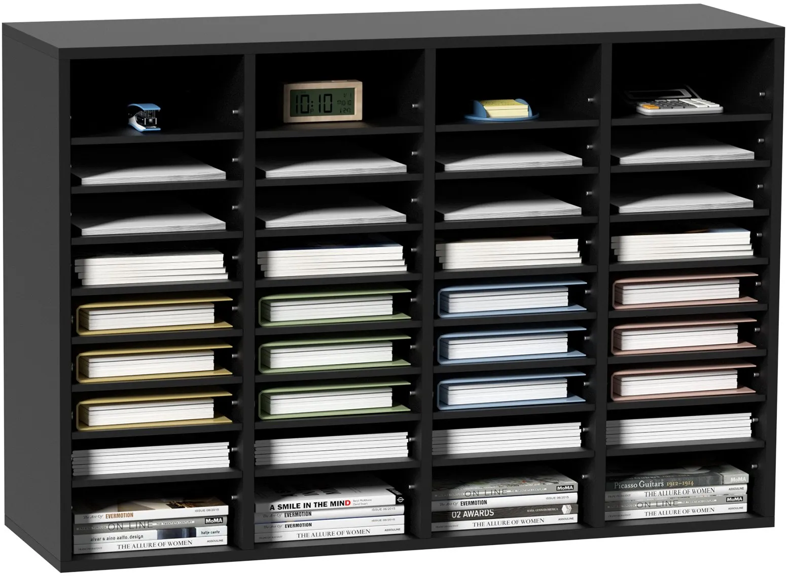 VEVOR 997 x 305 x 680 mm Briefablage Schreibtisch Organizer, 2,3–5,6 cm Einstellbar A4 Stapelbar Quer, Papierablage, Aufbewahrung Schreibtisch Ablagesystem Organisation, Ablage (Schwarz, 36 Fächer)