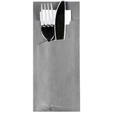 Papstar Bestecktaschen 20 cm x 8,5 cm grau inkl. weißer Serviette 33 x 33 cm 2-lag.