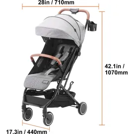 Vevor Kinderwagen 71 x 44 x 107cm, mit 95°-175° verstellbarer Rückenlehne und 0/90° verstellbarer Fußstütze und Ein-Klick-Faltfunktion, Kinderbuggy mit Getränkehalter und Tragetasche, Dunkelgrau