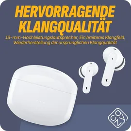 cazy vashoy Bluetooth In-Ear-Kopfhörer, kabellose Bluetooth 5.4, Noise-Cancelling, IPX5-wasserdicht Weiß