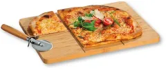 Kesper Pizza Set, Pizzateller und Pizzaschneider, Bambus, eckig 58466 , 1 Set = 1 Pizzateller, 1 Pizzaschneider
