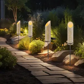 GLOBO Steckleuchte Bambus Solarleuchte Erdspieß Bambuslampe Solar, Dekor-stanzungen, grün, LED Warmweiß, Dxh 12x79,5 cm,