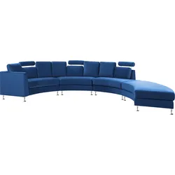 7-Sitzer Sofa Samtstoff dunkelblau halbrund mit Ottomane ROTUNDE