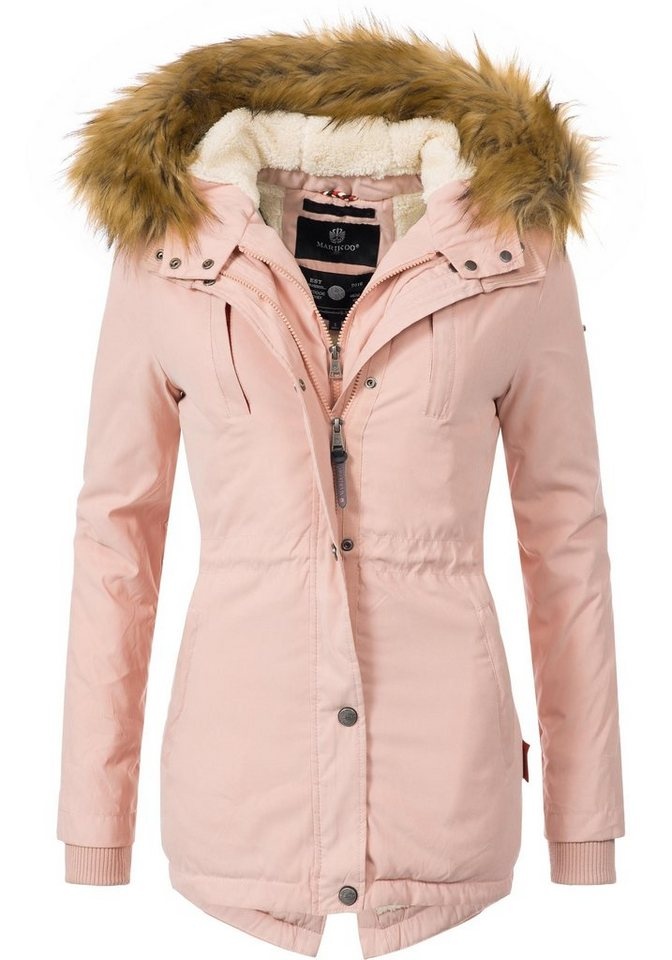 Marikoo Wintermantel Akira edler Winterparka mit Kunstfellkapuze rosa XL (42)