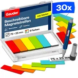 Gauder Magnetetiketten beschreibbar - Wiederverwendbare Magnetschilder zum Beschriften für Whiteboard, Tafel, Kanban-Board und Kühlschrank - Magnetkarten mit Marker (30 Stück - 75 x 25 mm)
