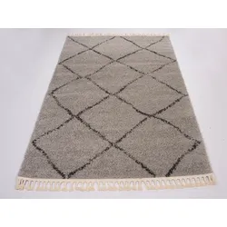 Hochflor-Teppich "Donna" Gr. 3, grau (grau, schwarz), B:133cm H:30mm L:190cm, Kunstfaser, GALLERY M BRANDED BY MUSTERRING, Teppiche, Wohnzimmer