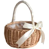 Tadoiooy Blumenmädchenkorb mit Griff gewebter Willow Korb Weiden Rattan Blumen Süßigkeit Aufbewahrung für Hochzeitsfeier Dekor Weiß, Mädchenkörbe
