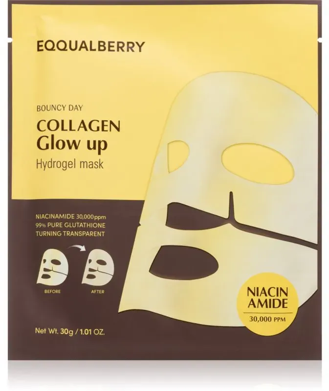EQQUALBERRY Collagen Glow Up Hydrogel Mask Zellschichtmaske mit aufhellender und feuchtigkeitsspendender Wirkung mit Gel-Textur 30 g