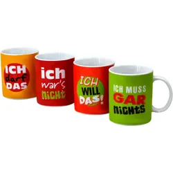 Becher RETSCH ARZBERG "Machosprüche", bunt, 350ml, 4 tlg., Porzellan, Trinkgefäße, 4-teilig