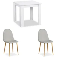 Homestyle4u Tischgruppe, Weiß, Grau, Holz, 80x88x80 cm, Esszimmer, Bänke,