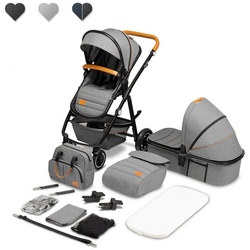 lionelo Kombi-Kinderwagen Amber, Tasche Moskitonetz Regenschutz Schutzüberzug 2in1 grau Pickoland