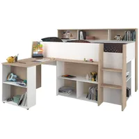 parisot möbel Parisot Hochbett "Lucas" in weiß und Eiche Kinder- und Jugendzimmer Bett mit Schreibtisch