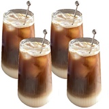 NSXIN Latte Macchiato Gläser Cappuccino Kaffeegläser 400ml 2er Set Teegläser Kristall Glas Eisbecher, Transparent, Hitzebeständig, Cocktail, Kaffee, Latte Macchiato, Modern (Typ B /500ml,4 Stk)