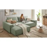 Home affaire Ecksofa NEU: SHERWOODL XXL 284, Big-Sofa L-Form, tiefe Sitzfläche 95 cm, Cord, Leinenoptik, Recamiere rechts/links, auch als Schlafsofa stellbar grün