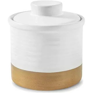Hasense Französische Butterdose mit Deckel, Keramik-Buttertopf für Arbeitsplatte mit Wasserlinie für streichbare Butter, Bauernhaus-Butterbehälter für Weihnachtsgeschenk, Heimküchendekoration, Weiß