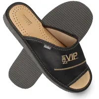 filsko® Arby Hausschuhe Herren Echtleder Offen Sommer Gr. 40-50 VIP MEN Stickerei Slip-On Open-Toe - Schwarz - 49