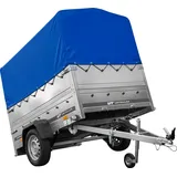 Leichtanhänger auf Blattfedern 200x125 UNITRAILER GARDEN 201/R KIPP mit BIS-Seiten, H-800-Rahmen und blauer Plane