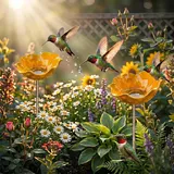 Vogeltränke Stehend, Bienentränke Keramik Blume, Insektentränke Keramik, Vogeltränkes Keramiks, Vogeltränke Blume Bienentränke Keramiks Gartenstecker, Gartenstatuen Gartendeko für Draußen (Gelb-2Pcs)