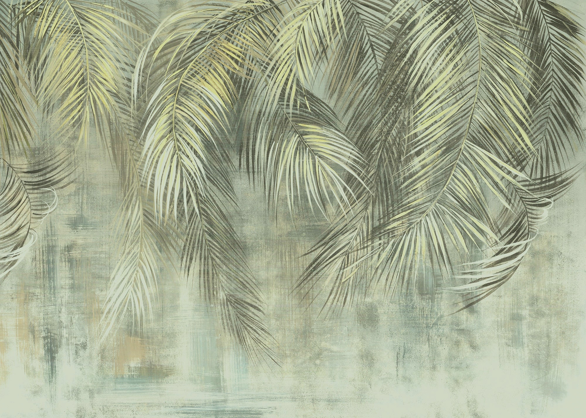 KOMAR Vliestapete "Palm Fronds" Tapeten Gr. B/L: 350 m x 250 m, Rollen: 1 St., bunt (grün, blau, weiß) Blumentapeten