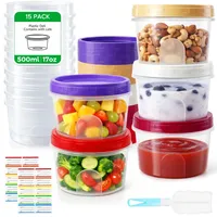 Furuising 15 Pack 500ml/17oz Gefrierdosen mit Deckel, Größer Dosen mit Deckel Plastik, Rund Gefrierbehälter Auslaufsicher als Lebensmittel Tupperdose Wiederverwendbare für Salat, Obst, Snacks, Soßen