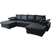 Modernes Ecksofa mit Schlaffunktion und Bettkasten Fondo U-Form Schlafsofa Gesteppt Groß Big Sofa XXL Kunstleder Wohnlandschaft Bettkasten Gewebe Schwarz Grau 19