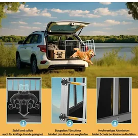 Cadoca® Hundetransportbox Aluminium Hundebox Kofferraum robust verschließbar trapezförmig L Alu 90x66x72cm