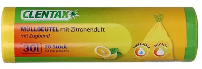 CLENTAX Müllbeutel mit Zugband & Zitronenduft 30L