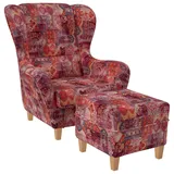 Supellex Ohrensessel Sofia Samt-Velours 80 x 100 x 80 cm Mehrfarbig mit Hocker
