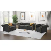 s-style möbel SITZGARNITUR mit Schlaffunktion 3+2+1 Chesterfield Flux Anthrazit Microfaser Vintageoptik