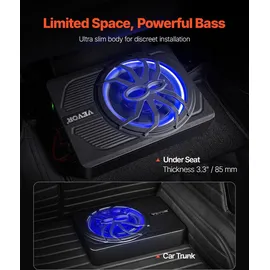 Vevor Untersitz Auto Subwoofer 440 W 254 mm schlanker Auto Subwoofer unter dem Sitz Subsystem mit eingebautem Verstärker, Hoch-/Niedrigpegel-Eingang und Lautstärkeregler für SUVs Lkws