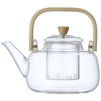 1 L Teekanne Glas Teekanne mit Bambusgriff, Borosilikatglas Teebereiter Krug Glaskrug Glasteekanne für heiße und kalte Getränke, Wasser, Kräutertee und Saft