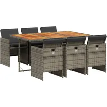 vidaXL 7-tlg. Garten-Essgruppe mit Kissen Grau Poly Rattan