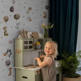 Muralo Sticker Set für Mädchen und Jungen - Aquarell Aufkleber Wandsticker Tattoo für Kinderzimmer - Wandaufkleber Wilde Tiere mit Luftballons Motiv - Br.120cm x Hö.60cm